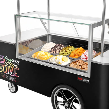 GGM Gastro Ice Cream Cart - 2146mm - with sink - for 9 x 5 litres Napoli pans - rear sliding doors