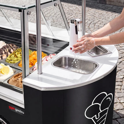 GGM Gastro Ice Cream Cart - 2146mm - with sink - for 9 x 5 litres Napoli pans - rear sliding doors