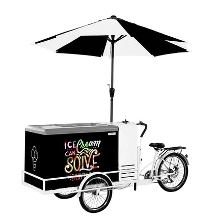 GGM Gastro Ice Cream Cart / Ice cream bike - with LED lighting - with LED-lit umbrella - for 7 x 5 litres Napoli pans - 2665mm