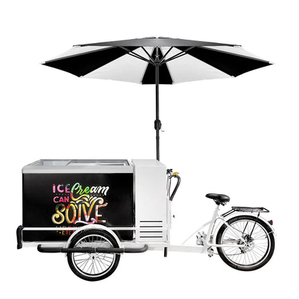 GGM Gastro Ice Cream Cart / Ice cream bike - with LED lighting - with LED-lit umbrella - for 7 x 5 litres Napoli pans - 2665mm