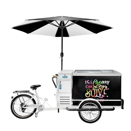 GGM Gastro Ice Cream Cart / Ice cream bike - with LED lighting - with LED-lit umbrella - for 7 x 5 litres Napoli pans - 2665mm
