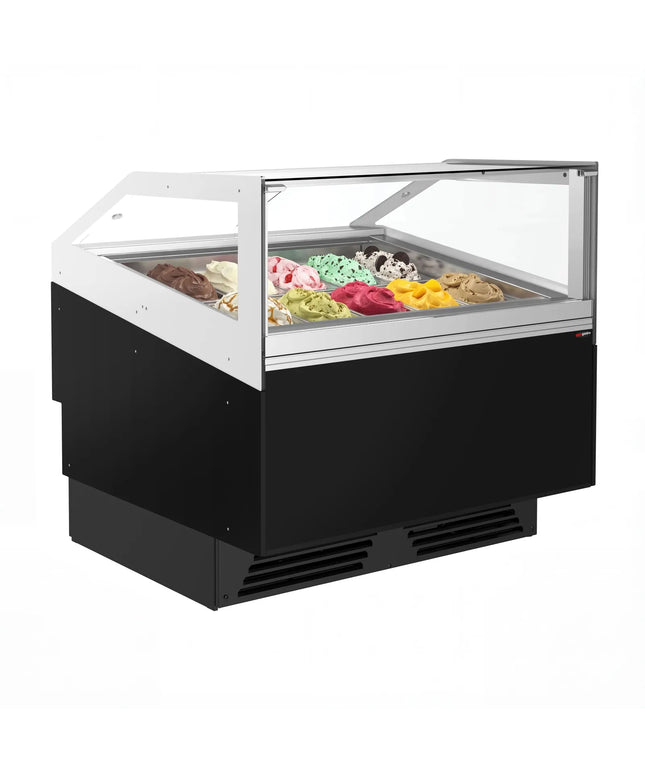 GGM Gastro Ice Cream Display Freezer | ADAM - 1200mm - Ventilated cooling - with LED lighting - for 12 x 5 litres Napoli pans or 8 x 7 litres - Black