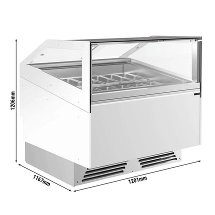GGM Gastro Ice Cream Display Freezer | ADAM - 1200mm - Ventilated cooling - with LED lighting - for 12 x 5 litres Napoli pans or 8 x 7 litres - White