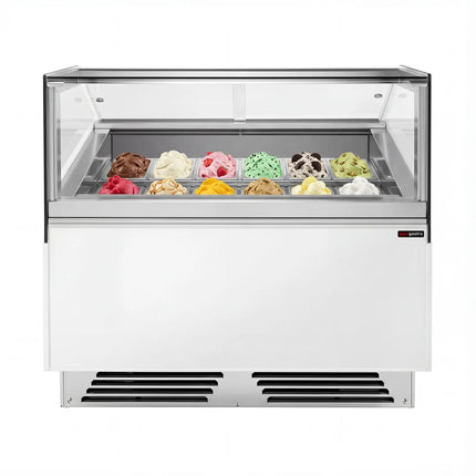 GGM Gastro Ice Cream Display Freezer | ADAM - 1200mm - Ventilated cooling - with LED lighting - for 12 x 5 litres Napoli pans or 8 x 7 litres - White