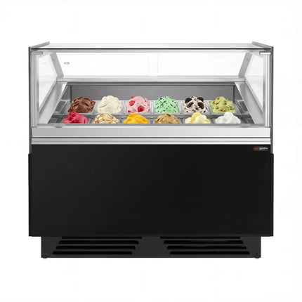 GGM Gastro Ice Cream Display Freezer | ADAM - 1200mm - Ventilated cooling - with LED lighting - for 12 x 5 litres Napoli pans or 8 x 7 litres - Black