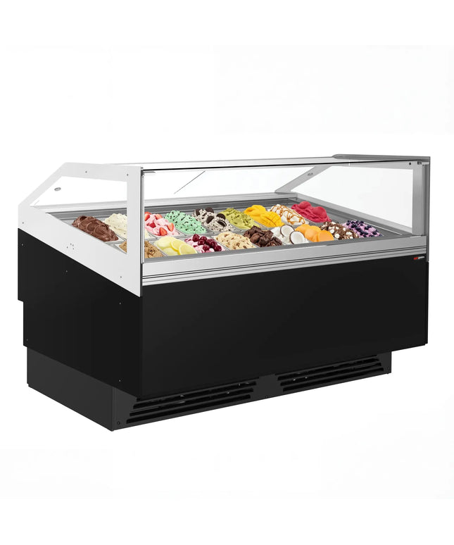 GGM Gastro Ice Cream Display Freezer | ADAM - 1700mm - Ventilated cooling - with LED lighting - for 18 x 5 litres Napoli pans or 12 x 7 litres - Black