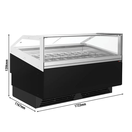 GGM Gastro Ice Cream Display Freezer | ADAM - 1700mm - Ventilated cooling - with LED lighting - for 18 x 5 litres Napoli pans or 12 x 7 litres - Black