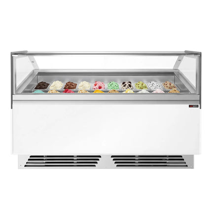 GGM Gastro Ice Cream Display Freezer | ADAM - 1700mm - Ventilated cooling - with LED lighting - for 18 x 5 litres Napoli pans or 12 x 7 litres - White - curved glass canopy