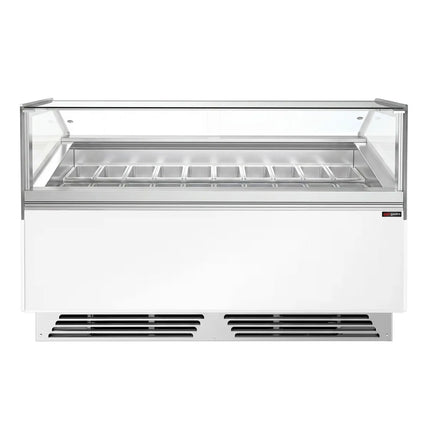 GGM Gastro Ice Cream Display Freezer | ADAM - 1700mm - Ventilated cooling - with LED lighting - for 18 x 5 litres Napoli pans or 12 x 7 litres - White - curved glass canopy