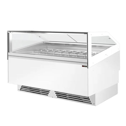 GGM Gastro Ice Cream Display Freezer | ADAM - 1700mm - Ventilated cooling - with LED lighting - for 18 x 5 litres Napoli pans or 12 x 7 litres - White - curved glass canopy