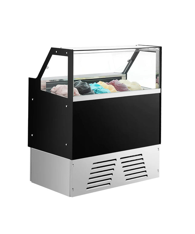 GGM Gastro Ice Cream Display Freezer | EMMA - 1190mm - Ventilated cooling - with LED lighting - for 6 x 5 litres Napoli pans or 4 x 7 litres - Black - rear sliding doors