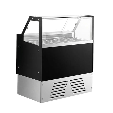 GGM Gastro Ice Cream Display Freezer | EMMA - 1190mm - Ventilated cooling - with LED lighting - for 6 x 5 litres Napoli pans or 4 x 7 litres - Black - rear sliding doors