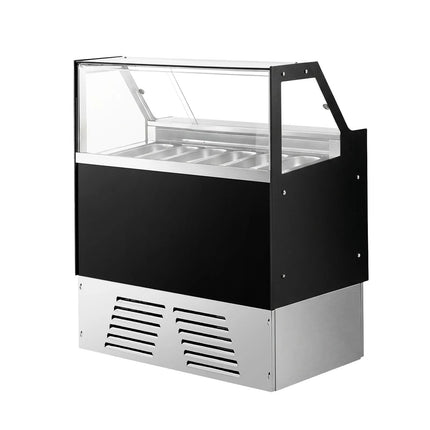 GGM Gastro Ice Cream Display Freezer | EMMA - 1190mm - Ventilated cooling - with LED lighting - for 6 x 5 litres Napoli pans or 4 x 7 litres - Black - rear sliding doors