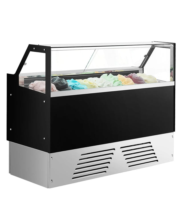 GGM Gastro Ice Cream Display Freezer | EMMA - 1715mm - Ventilated cooling - with LED lighting - for 9 x 5 litres Napoli pans or 6 x 7 litres - Black - rear sliding doors