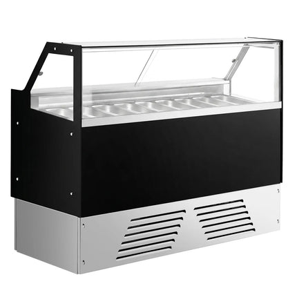 GGM Gastro Ice Cream Display Freezer | EMMA - 1715mm - Ventilated cooling - with LED lighting - for 9 x 5 litres Napoli pans or 6 x 7 litres - Black - rear sliding doors