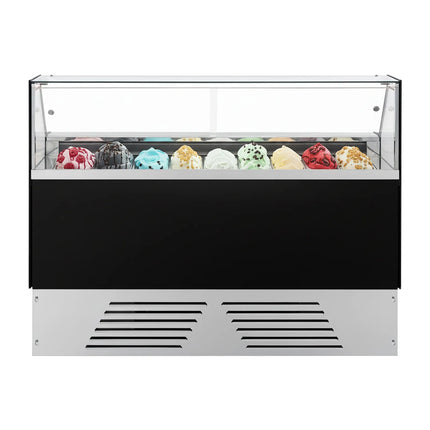 GGM Gastro Ice Cream Display Freezer | EMMA - 1715mm - Ventilated cooling - with LED lighting - for 9 x 5 litres Napoli pans or 6 x 7 litres - Black - rear sliding doors