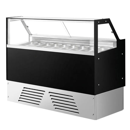 GGM Gastro Ice Cream Display Freezer | EMMA - 1715mm - Ventilated cooling - with LED lighting - for 9 x 5 litres Napoli pans or 6 x 7 litres - Black - rear sliding doors