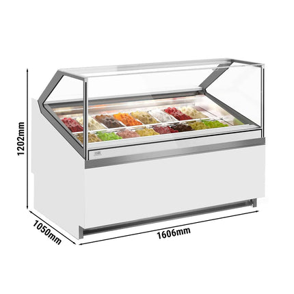 GGM Gastro Ice Cream Display Freezer | IVY - 1606mm - Ventilated cooling - with LED lighting - for 16 x 5 litres Napoli pans - White