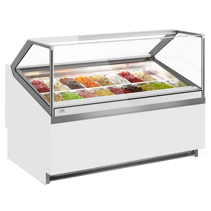 GGM Gastro Ice Cream Display Freezer | IVY - 1606mm - Ventilated cooling - with LED lighting - for 16 x 5 litres Napoli pans - White