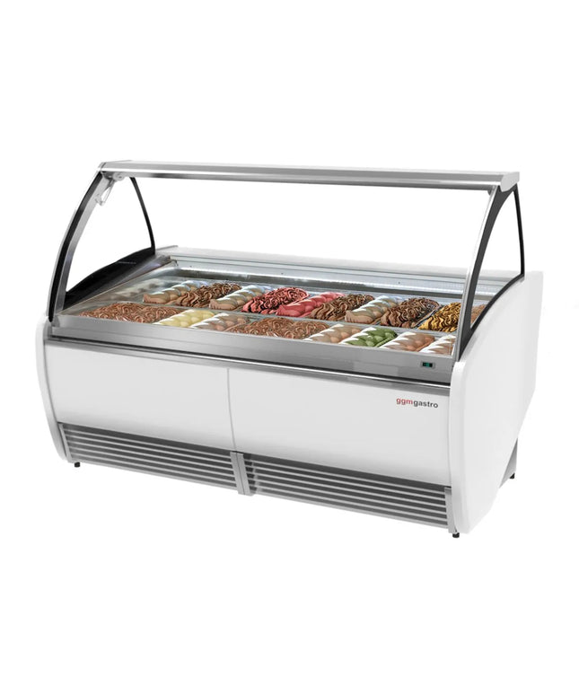 GGM Gastro Ice Cream Display Freezer | LEO - 1728mm - Ventilated cooling - with LED lighting - for 20 x 5 litres Napoli pans - White
