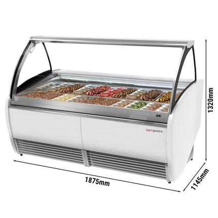 GGM Gastro Ice Cream Display Freezer | LEO - 1728mm - Ventilated cooling - with LED lighting - for 20 x 5 litres Napoli pans - White