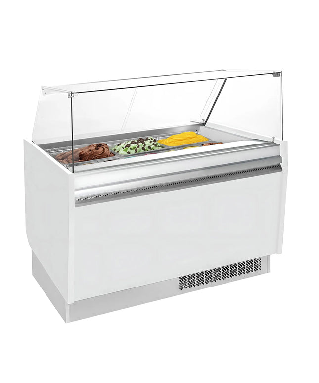 GGM Gastro Ice Cream Display Freezer | LIAM - 1310mm - Static cooling - with LED lighting - for 10 x 5 litres Napoli pans - White