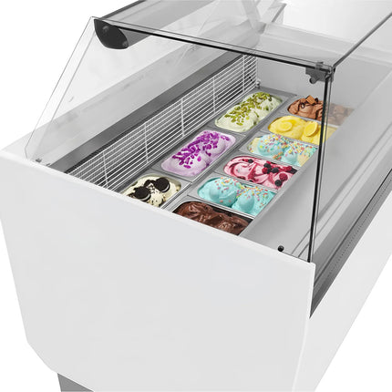 GGM Gastro Ice Cream Display Freezer | LIAM - 1310mm - Static cooling - with LED lighting - for 10 x 5 litres Napoli pans - White