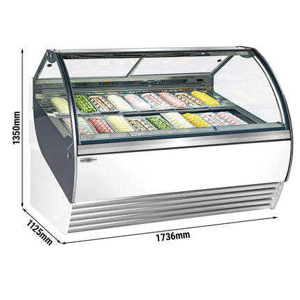 GGM Gastro Ice Cream Display Freezer | NOLAN - 1730mm - Ventilated cooling - with LED lighting - for 18 x 5 litres Napoli pans - White
