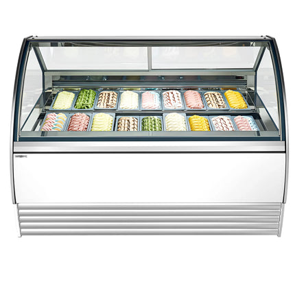 GGM Gastro Ice Cream Display Freezer | NOLAN - 1730mm - Ventilated cooling - with LED lighting - for 18 x 5 litres Napoli pans - White