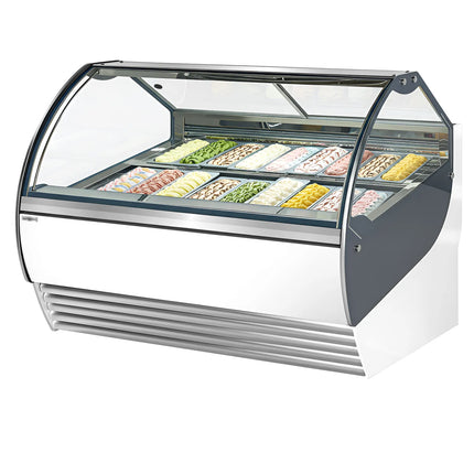 GGM Gastro Ice Cream Display Freezer | NOLAN - 1730mm - Ventilated cooling - with LED lighting - for 18 x 5 litres Napoli pans - White