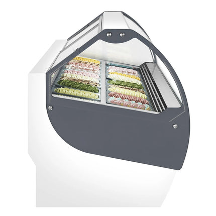 GGM Gastro Ice Cream Display Freezer | NOLAN - 1730mm - Ventilated cooling - with LED lighting - for 18 x 5 litres Napoli pans - White