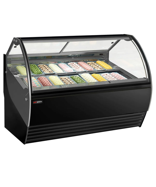 GGM Gastro Ice Cream Display Freezer | NOLAN - 1736mm - Ventilated cooling - with LED lighting - for 18 x 5 litres Napoli pans - Black