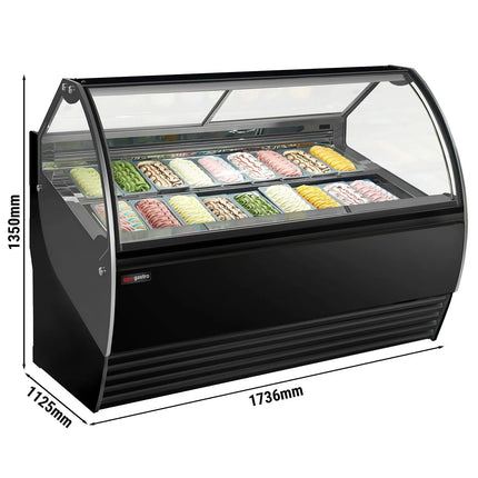 GGM Gastro Ice Cream Display Freezer | NOLAN - 1736mm - Ventilated cooling - with LED lighting - for 18 x 5 litres Napoli pans - Black