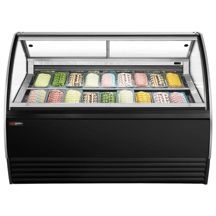 GGM Gastro Ice Cream Display Freezer | NOLAN - 1736mm - Ventilated cooling - with LED lighting - for 18 x 5 litres Napoli pans - Black