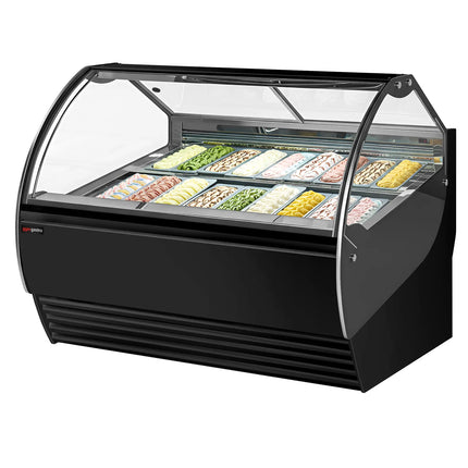 GGM Gastro Ice Cream Display Freezer | NOLAN - 1736mm - Ventilated cooling - with LED lighting - for 18 x 5 litres Napoli pans - Black