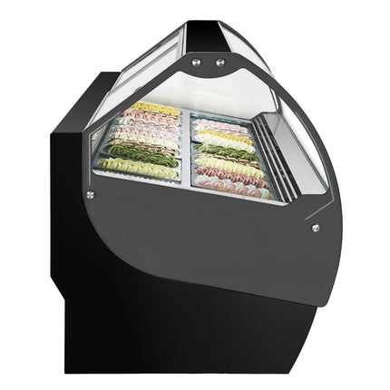 GGM Gastro Ice Cream Display Freezer | NOLAN - 1736mm - Ventilated cooling - with LED lighting - for 18 x 5 litres Napoli pans - Black
