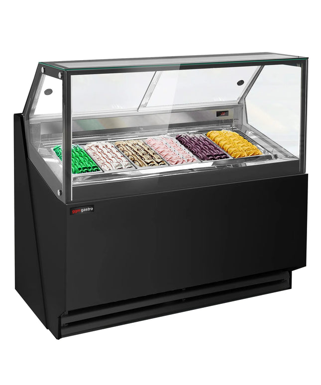 GGM Gastro Ice Cream Display Freezer | THEO - 1300mm - Ventilated cooling - with LED lighting - for 6 x 5 litres Napoli pans - Black
