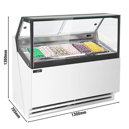 GGM Gastro Ice Cream Display Freezer | THEO - 1300mm - Ventilated cooling - with LED lighting - for 6 x 5 litres Napoli pans - White