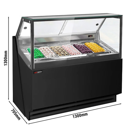 GGM Gastro Ice Cream Display Freezer | THEO - 1300mm - Ventilated cooling - with LED lighting - for 6 x 5 litres Napoli pans - Black