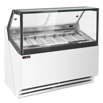 GGM Gastro Ice Cream Display Freezer | THEO - 1300mm - Ventilated cooling - with LED lighting - for 6 x 5 litres Napoli pans - White