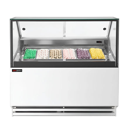 GGM Gastro Ice Cream Display Freezer | THEO - 1300mm - Ventilated cooling - with LED lighting - for 6 x 5 litres Napoli pans - White