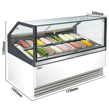 GGM Gastro Ice Cream Display Freezer | THEO - 1730mm - Ventilated cooling - with LED lighting - for 18 x 5 litres Napoli pans - White