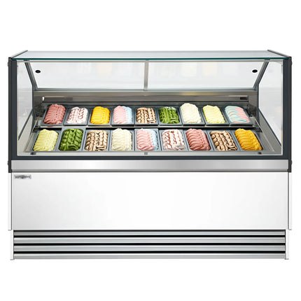 GGM Gastro Ice Cream Display Freezer | THEO - 1730mm - Ventilated cooling - with LED lighting - for 18 x 5 litres Napoli pans - White