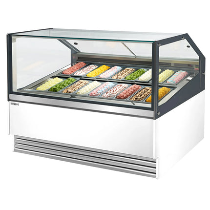 GGM Gastro Ice Cream Display Freezer | THEO - 1730mm - Ventilated cooling - with LED lighting - for 18 x 5 litres Napoli pans - White
