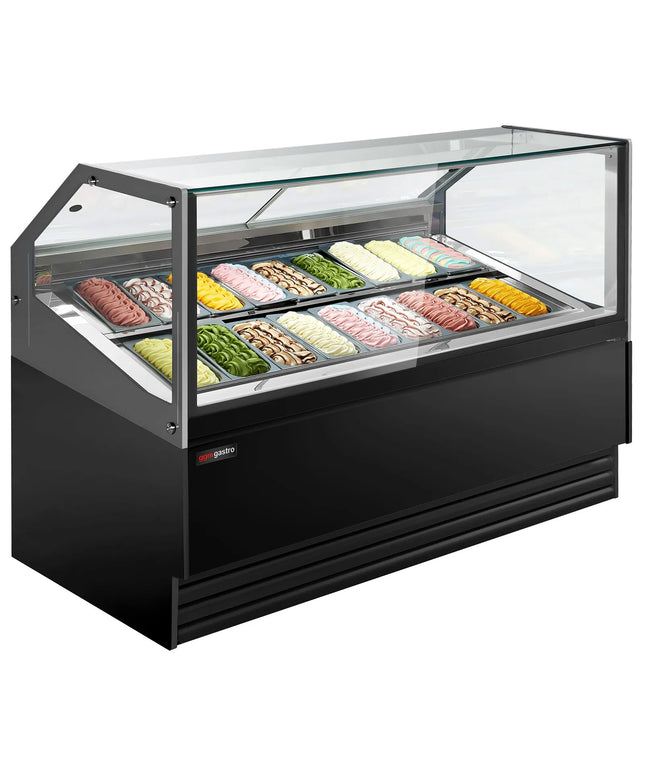 GGM Gastro Ice Cream Display Freezer | THEO - 1736mm - Ventilated cooling - with LED lighting - for 18 x 5 litres Napoli pans - Black