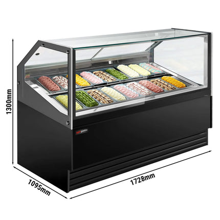 GGM Gastro Ice Cream Display Freezer | THEO - 1736mm - Ventilated cooling - with LED lighting - for 18 x 5 litres Napoli pans - Black