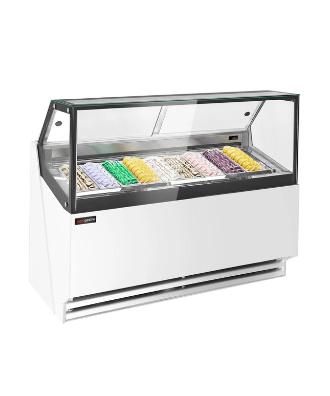 GGM Gastro Ice Cream Display Freezer | THEO - 1771mm - Ventilated cooling - with LED lighting - for 9 x 5 litres Napoli pans - White