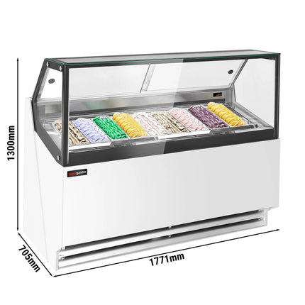 GGM Gastro Ice Cream Display Freezer | THEO - 1771mm - Ventilated cooling - with LED lighting - for 9 x 5 litres Napoli pans - White