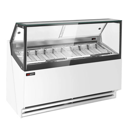 GGM Gastro Ice Cream Display Freezer | THEO - 1771mm - Ventilated cooling - with LED lighting - for 9 x 5 litres Napoli pans - White