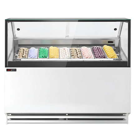 GGM Gastro Ice Cream Display Freezer | THEO - 1771mm - Ventilated cooling - with LED lighting - for 9 x 5 litres Napoli pans - White
